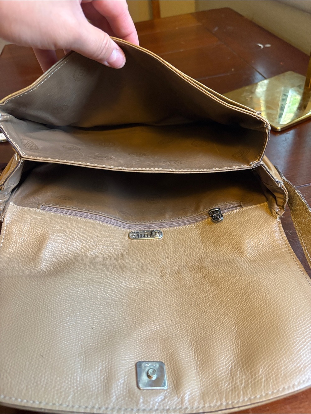 Fendi FF Tan coated canvas and leather crossbody Shoulder Bag w Adjustable Strap - Picture 7 of 8